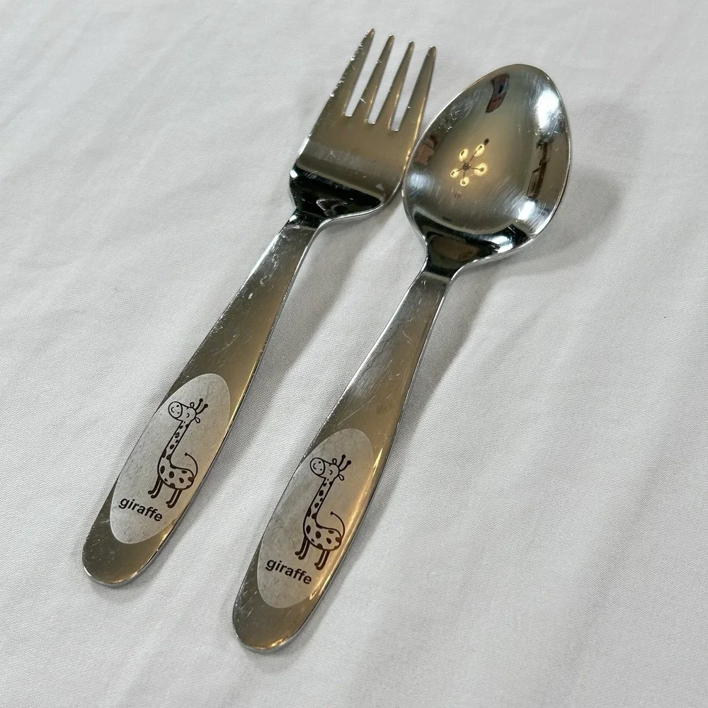 Lot of 2 EliteBloom Youth Toddler Flatware Giraffe Fork Spoons 6
